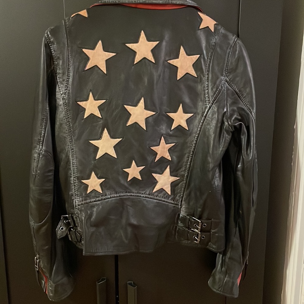 Black Leather Jacket with Star Accents